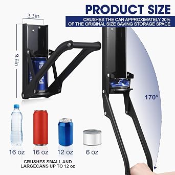 Can Crusher (High-Strength Alloy), with Ergonomic Handle, Rivet-Fixed Wall-Mounted Can Crusher for Recycling in Home and Garage, Fits 1216 oz
