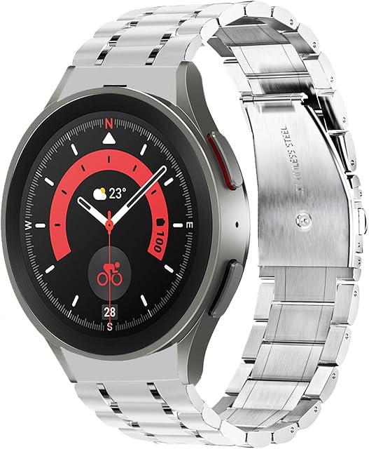 VISOOM Compatible with Samsung Galaxy Watch 4/Galaxy Watch 5 40mm 44mm/Watch 5 Pro/Watch 4 Classic 42mm 46mm,No Gap Stainless Steel Smartwatch Replacement Band 20mm Metal Watch Strap Men,Silver