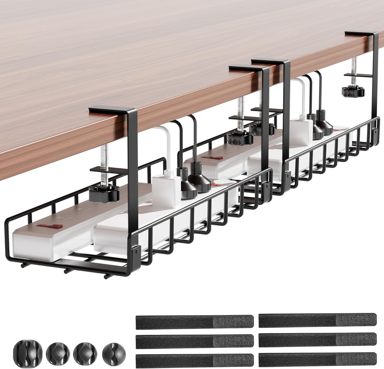 Xpatee Kabelmanagement unter dem Schreibtisch 2er Pack– Klemmbares Kit-Kabelkanal-System, stabiles Metall-Tischkabelhalter-Tray, ohne Bohren, für Startseite,Büro, Schwarz