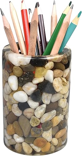 Taza de lápiz de roca hecha a mano, organizador de escritorio de oficina y soporte estético para accesorios de escritorio