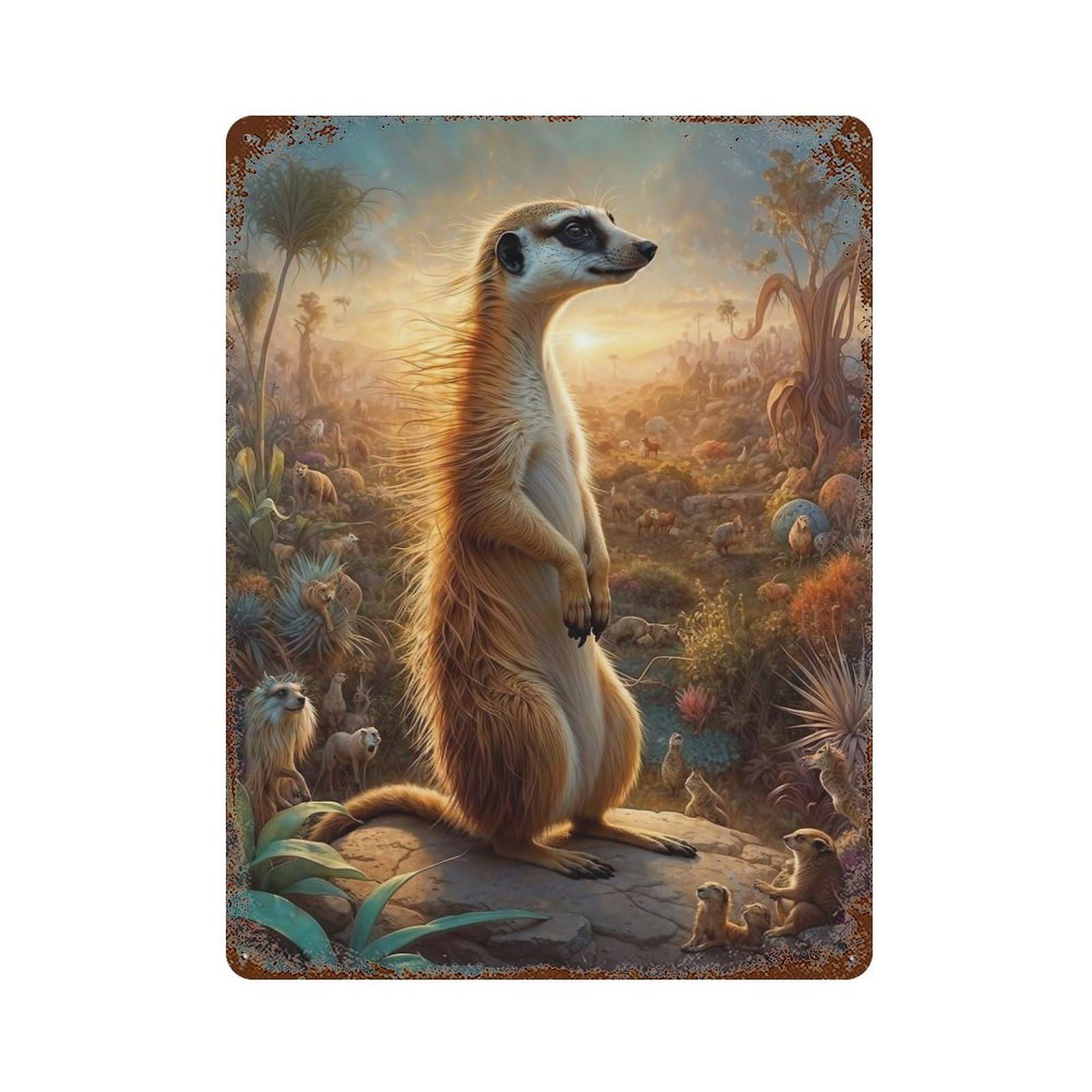 Garage Style Magical Meerkat Safari Distressed Metal Wall Sign 15.7"x11.8", Vintage Wall Decor for Bar And Workshop