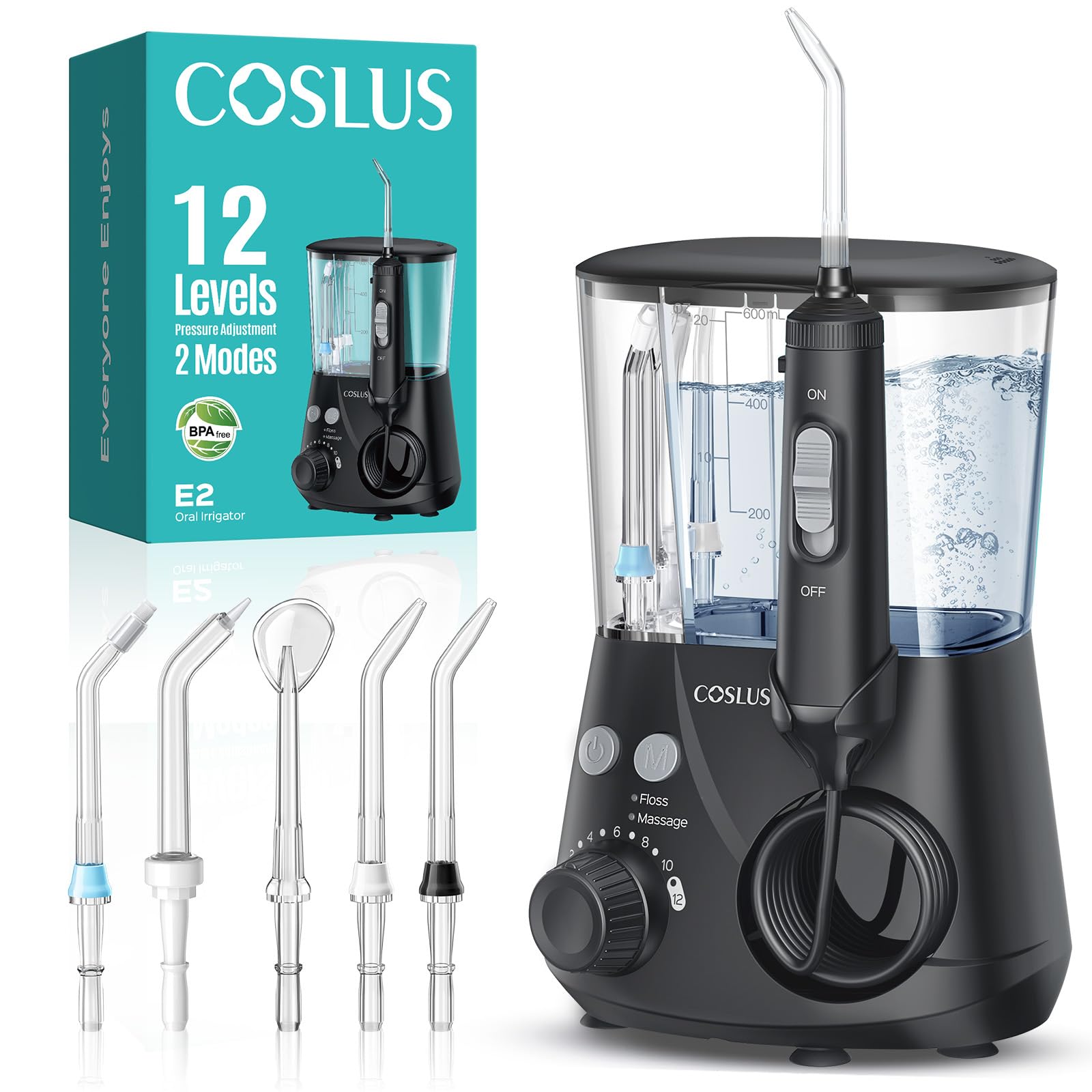 COSLUS Advanced Water Flosser for Teeth: 2 Modes & 12 Pressure Settings Electric Dental Pick for Orthodontic, Braces, Sensitive Gums - Home Use, ​​5