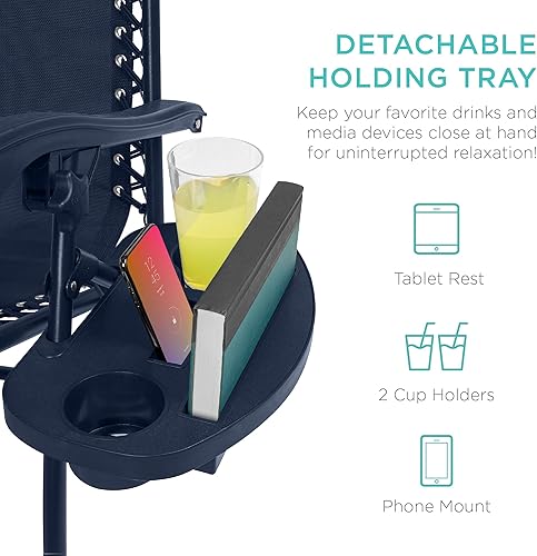 Miniatura 12 de Best Choice Products Juego de 2 sillas reclinables ajustables de malla de acero con gravedad cero con almohadas y bandejas portavasos, color arena