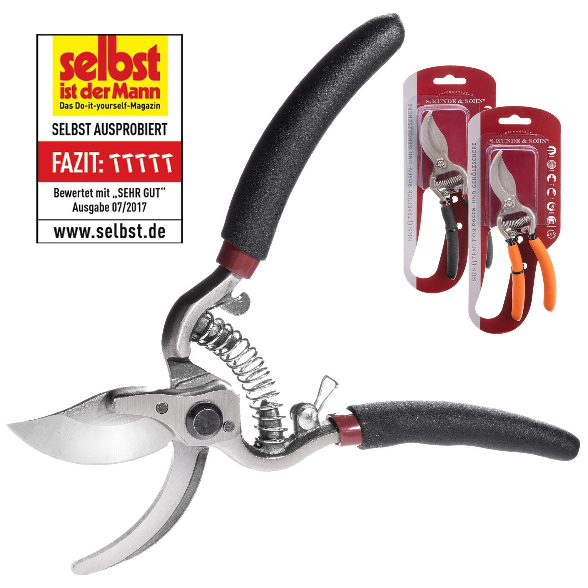 S. Kunde & Sohn Germany – die leichteste geschmiedete Gartenschere 2ER-Set 2X SKS6 – ergonomisches Design – Bypass – Rosen-Rebschere – ∅20mm – kompl. beschichtet, rostfrei