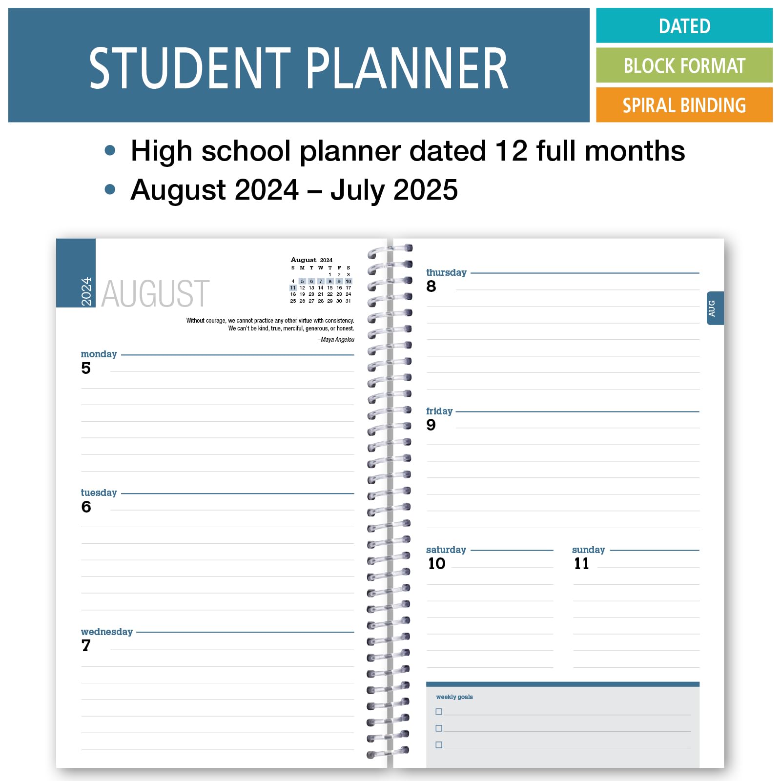 Elan Publishing Company Schülerplaner für die High School of College: Datiert August 2024 - Juli 2025 (Grün)