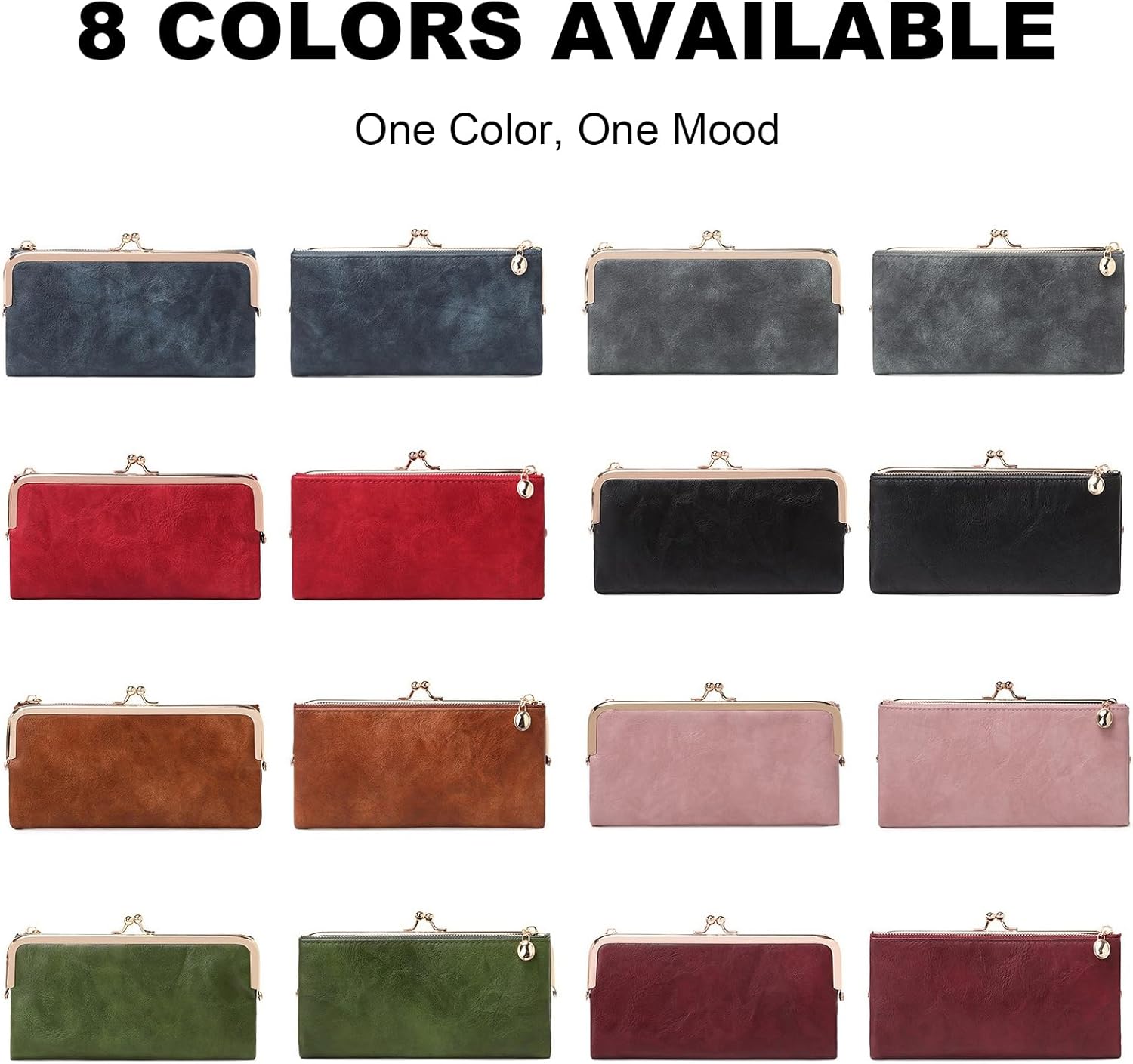 Vintage Women Long Wallets Bifold Ladies Purse Clutch with Kiss Lock and Zip Coin Pocket | Long, Bifold, Kiss Lock, Zip Coin Pocket - Image 2