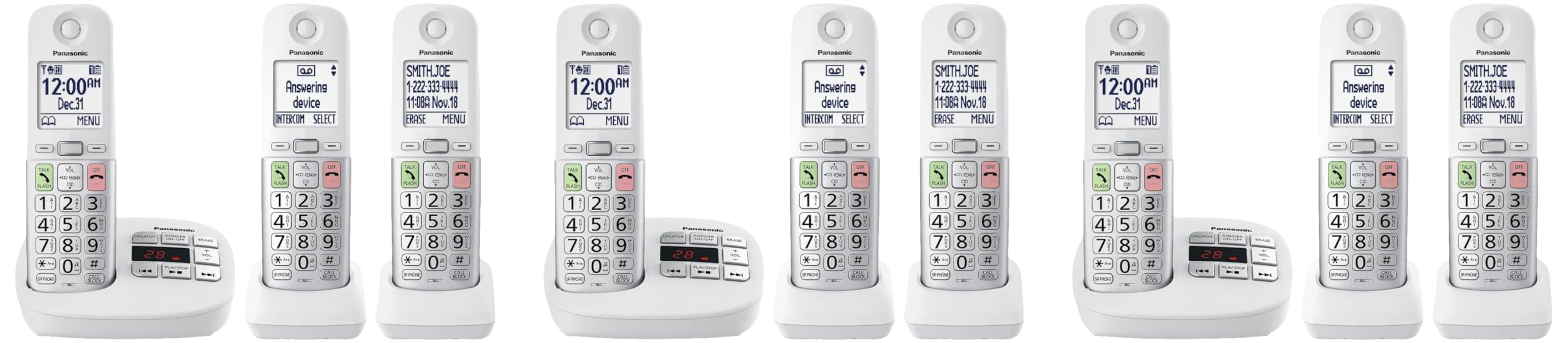 Panasonic Cordless Phone,Easy to Use with Large Display &amp; Big Buttons,Flashing Favorites Key, Flashlight, Call Block, Volume Boost, Talking Caller ID,House Phones, 3 Handsets-KX-TGU433W (Pack of 3)