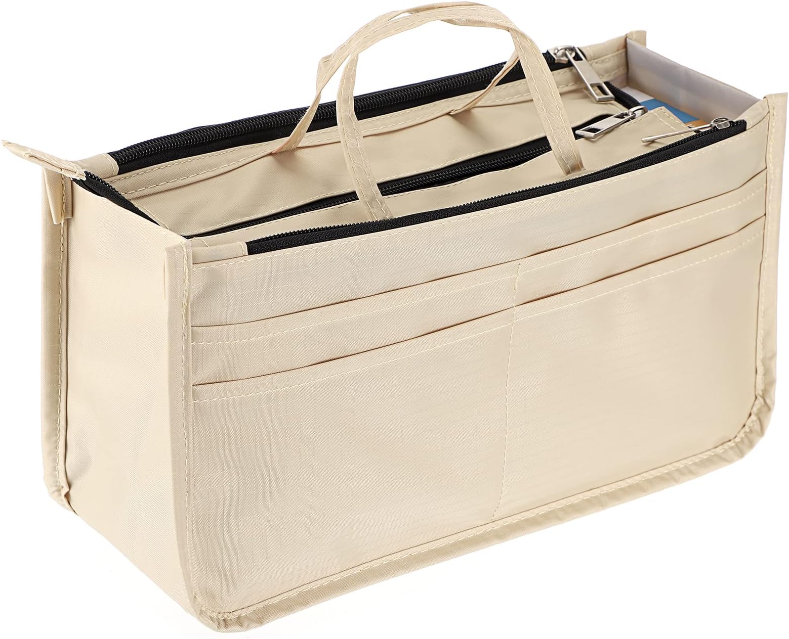 Printed Insert Handbag Purse Organiser 13 Pockets Expandable Liner Bag Pouch Zipper Closure Tote Organiser Diaper Bag Insert with Handle