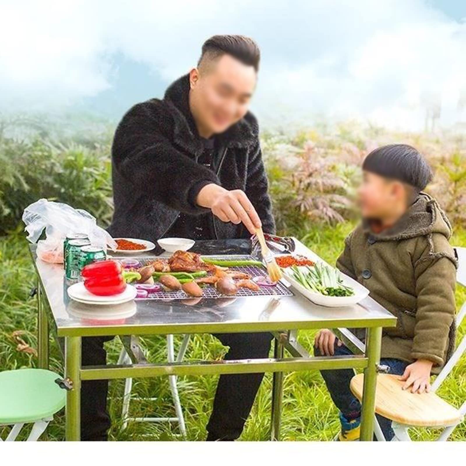 Stół do grillowania Self Service Grill domowy grill ze stali nierdzewnej Wielofunkcyjny przenośny zewnętrzny stół grillowy z węglem drzewnym na zewnątrz (65 x 65 cm)