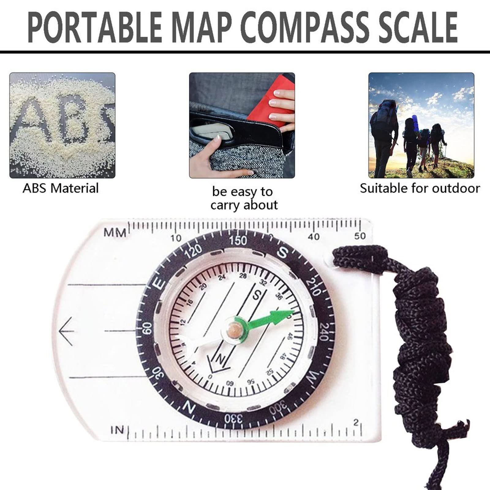 JINGYAN Kompasy Profesjonalny Mini Compass Map Skala Władca Maszyny wielofunkcyjne Piesze wycieczki na świeżym powietrzu Camping Survival Guiding Tool
