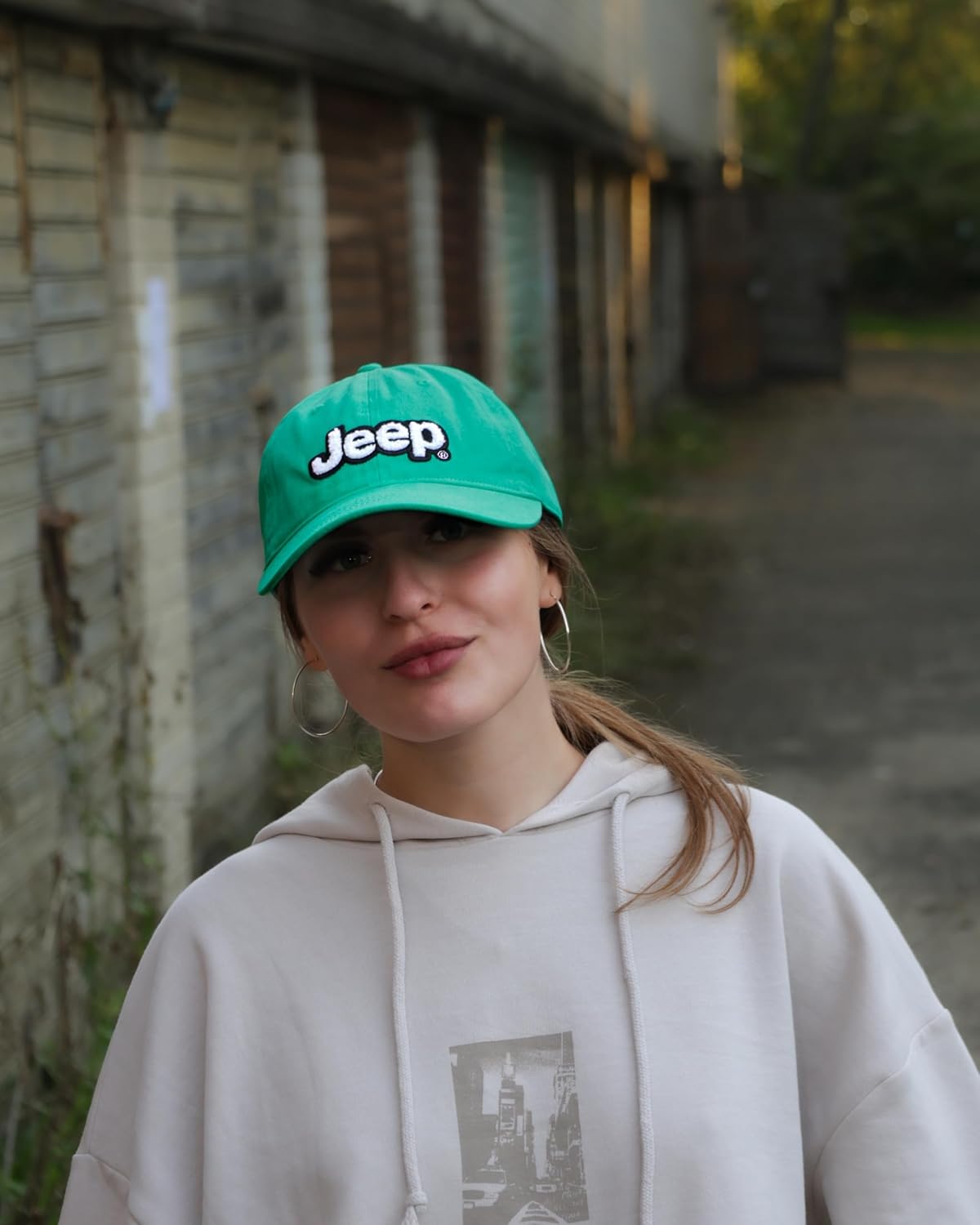 Jeep Women’s Ponytail Hat – Garment Washed Cotton Twill Baseball Cap, Chenille Logo, Adjustable Strap, Low Profile