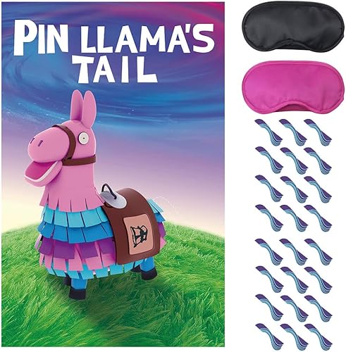 SEETCOMA Suministros para fiestas de videojuegos  Pin The Tails on Llama, póster grande con 24 calcomanías de cola para decoración de fiestas