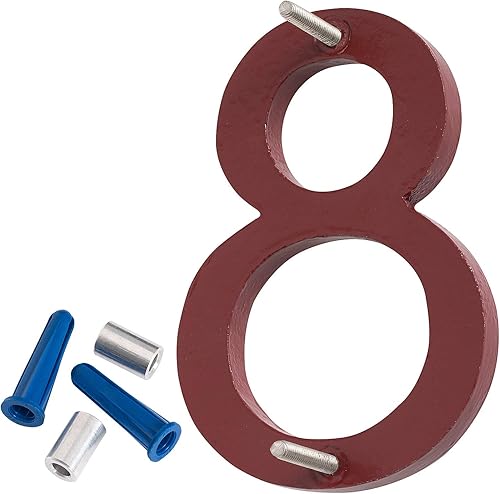 Miniatura 3 de Montague Metal Products MHN-04-F-BR1-8 Números de casa de dirección flotantes modernos de aluminio cepillado sólido, 4 pulgadas, ladrillo rojo con