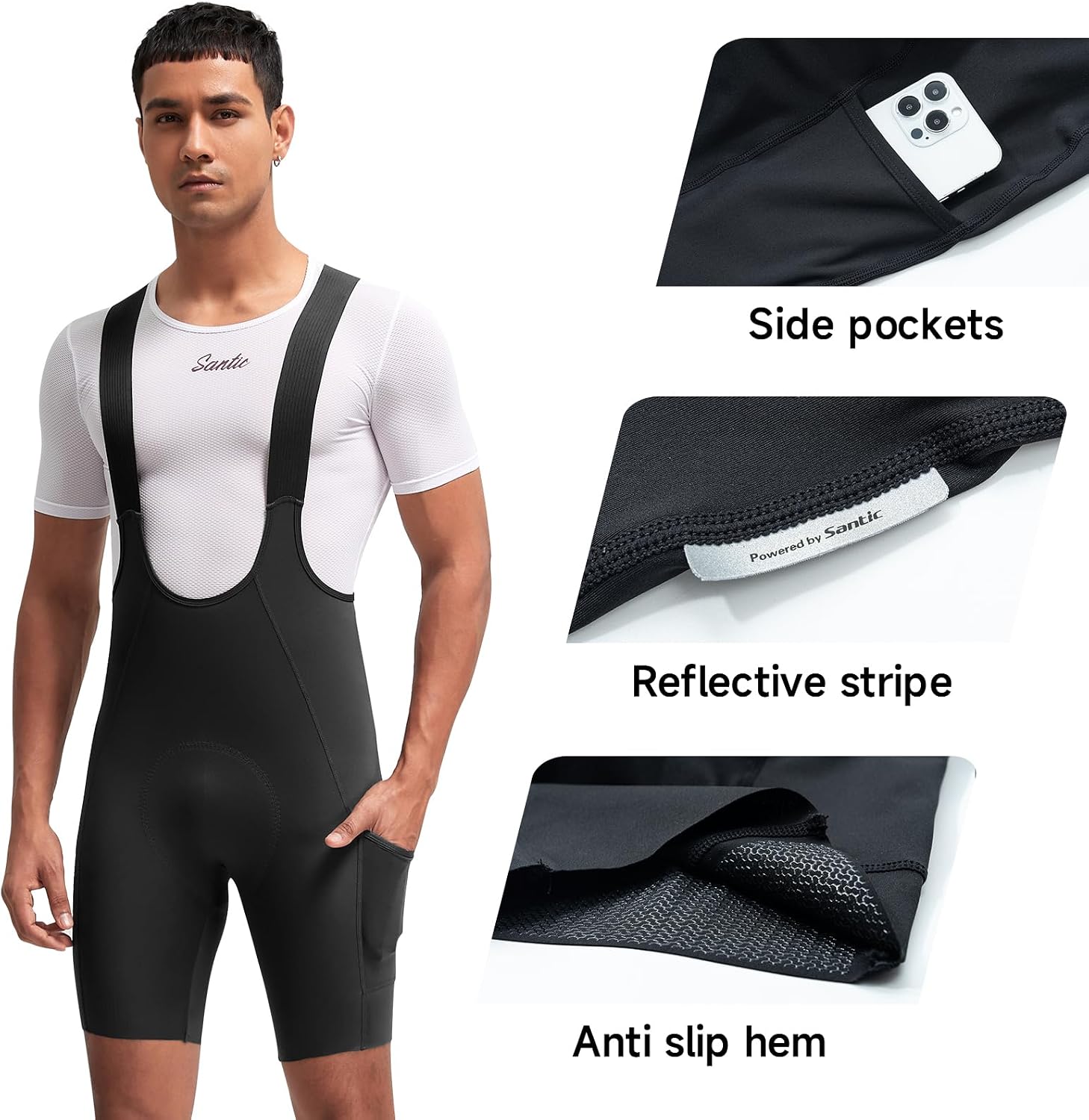 Santic Men's Cycling Bibs Shorts Cycle Wear Tights 4D Padded Bike Bicycle Shorts with Pocket