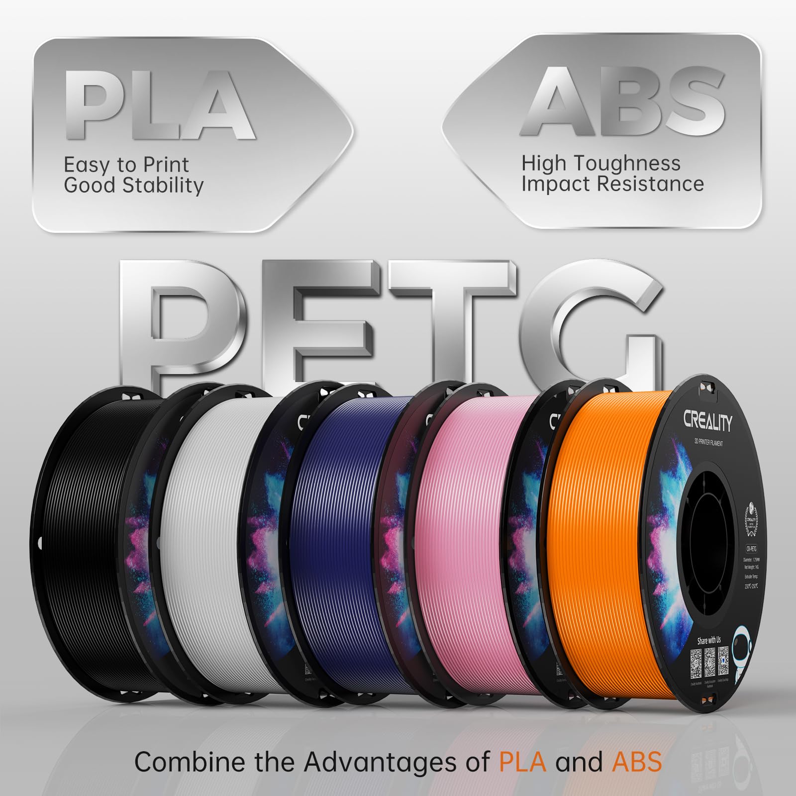 Creality PETG Filament, Doskonała Wydajność i wysoka wytrzymałość, Filament PETG do Drukarki 3D 1,75 mm, Dokładność Wymiarowa +/- 0,02 mm, 4 kg (8,8 lbs) do Drukarek 3D FDM, 4 Biały PETG