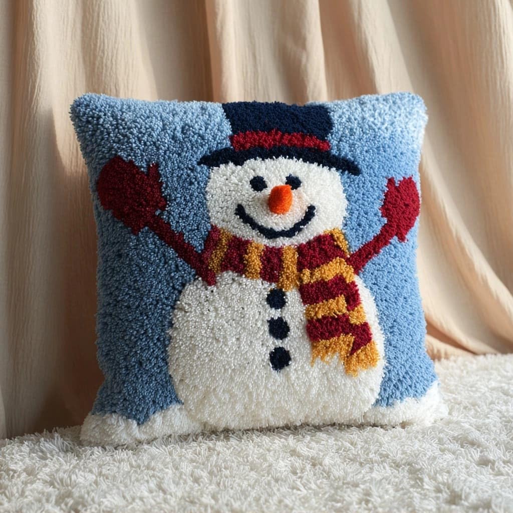 WallustrioaW Latch Hook Cushion Kits 43x43cm,Snowman Pattern