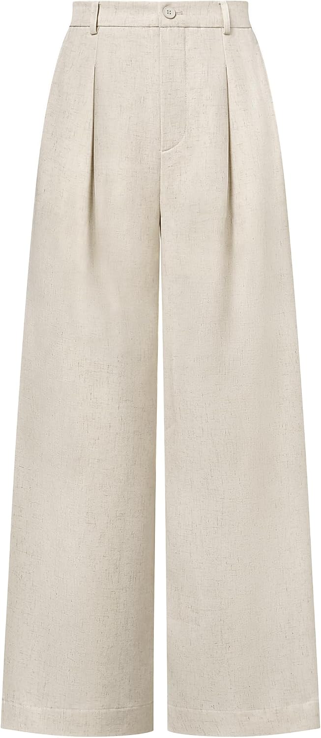Arach&Cloz Women's Linen Blend Wide Leg Palazzo Pants All-Season Business Casual Outfits Dress Trousers