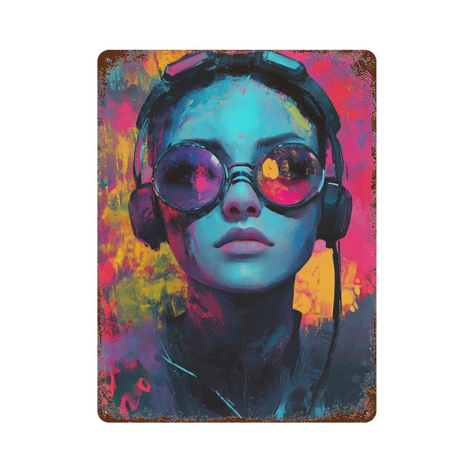 Garage Style Vibrant Headphones Fashion Artwork Decorative Tin Sign 15.7"x11.8", Retro Wall Decor for Bar And Workshop