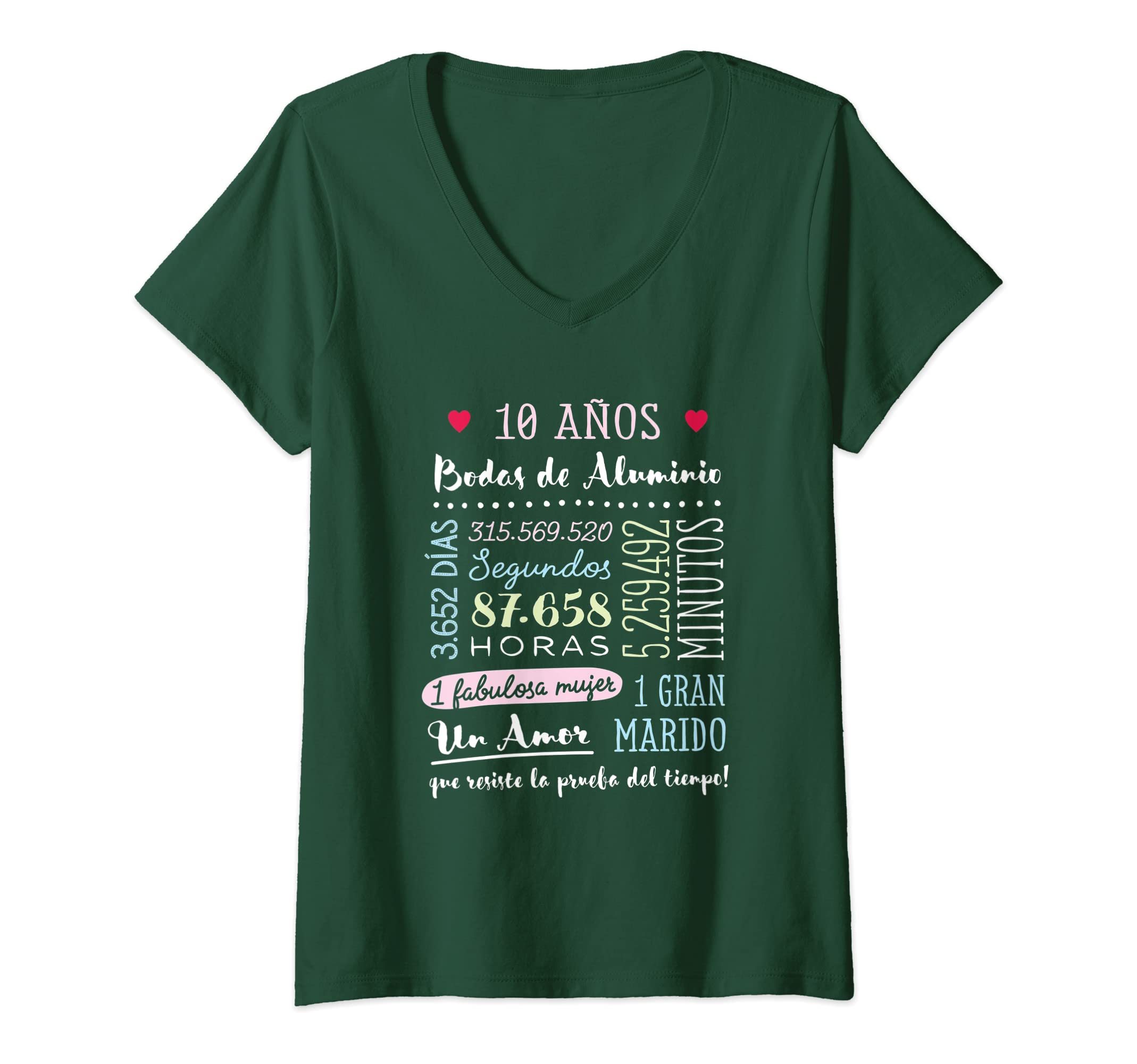 Mujer Bodas de Aluminio 10 años Aniversario de Boda Regalo Camiseta Cuello V