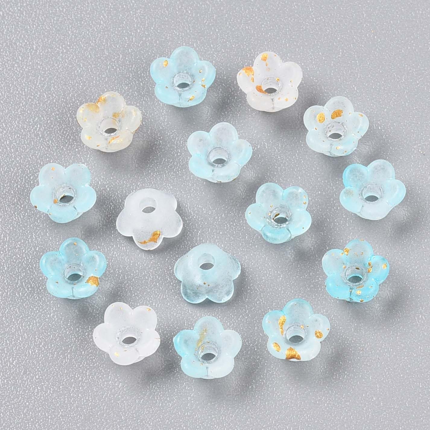 1086 PCS Pale Turquoise Frosted Flower Acrylic Beads with Gold Foil Transparent Light Loose Spacer Beads for Jewelry Making DIY Bracelets Earrings Necklaces Craft Gift - Image 2