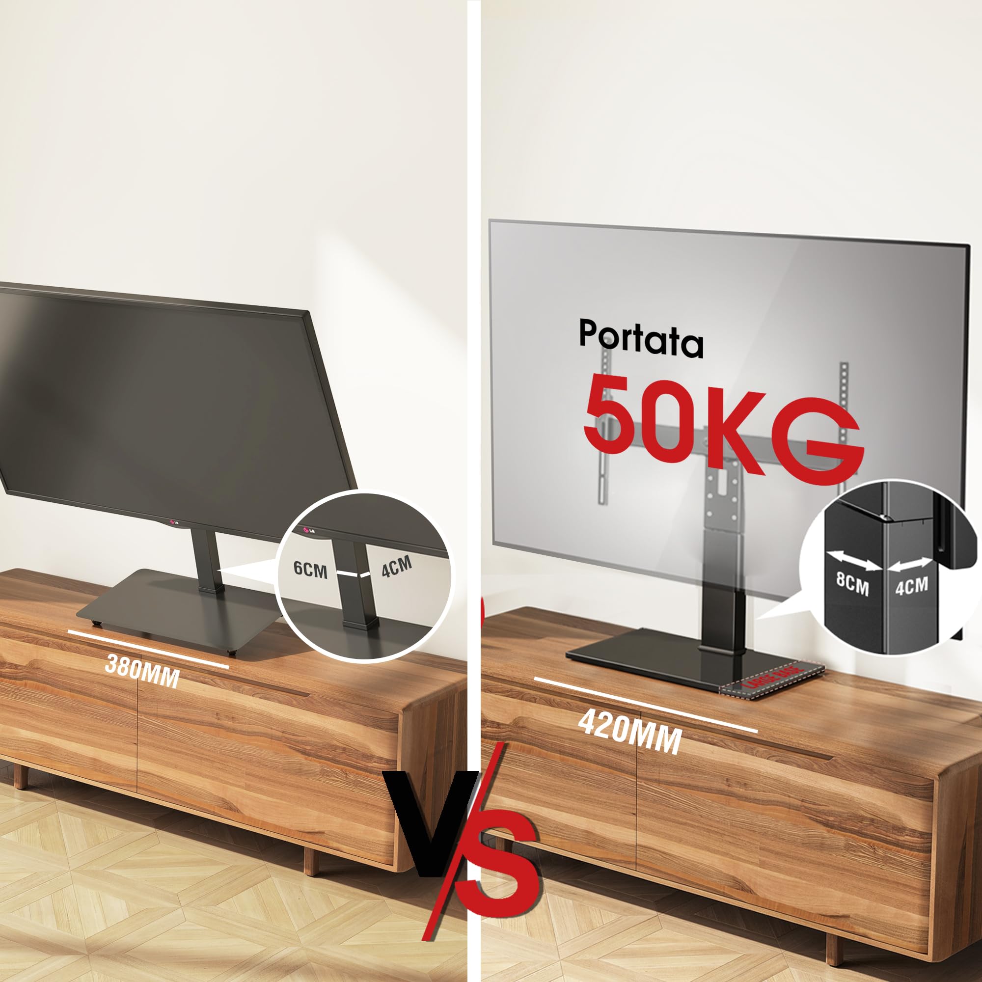 AOKCOS Supporto TV da Tavolo Girevole per 32-75 Pollici, Piedistallo TV Universale con Base, Porta TV Altezza Regolabile Max VESA 600x400mm 50KG