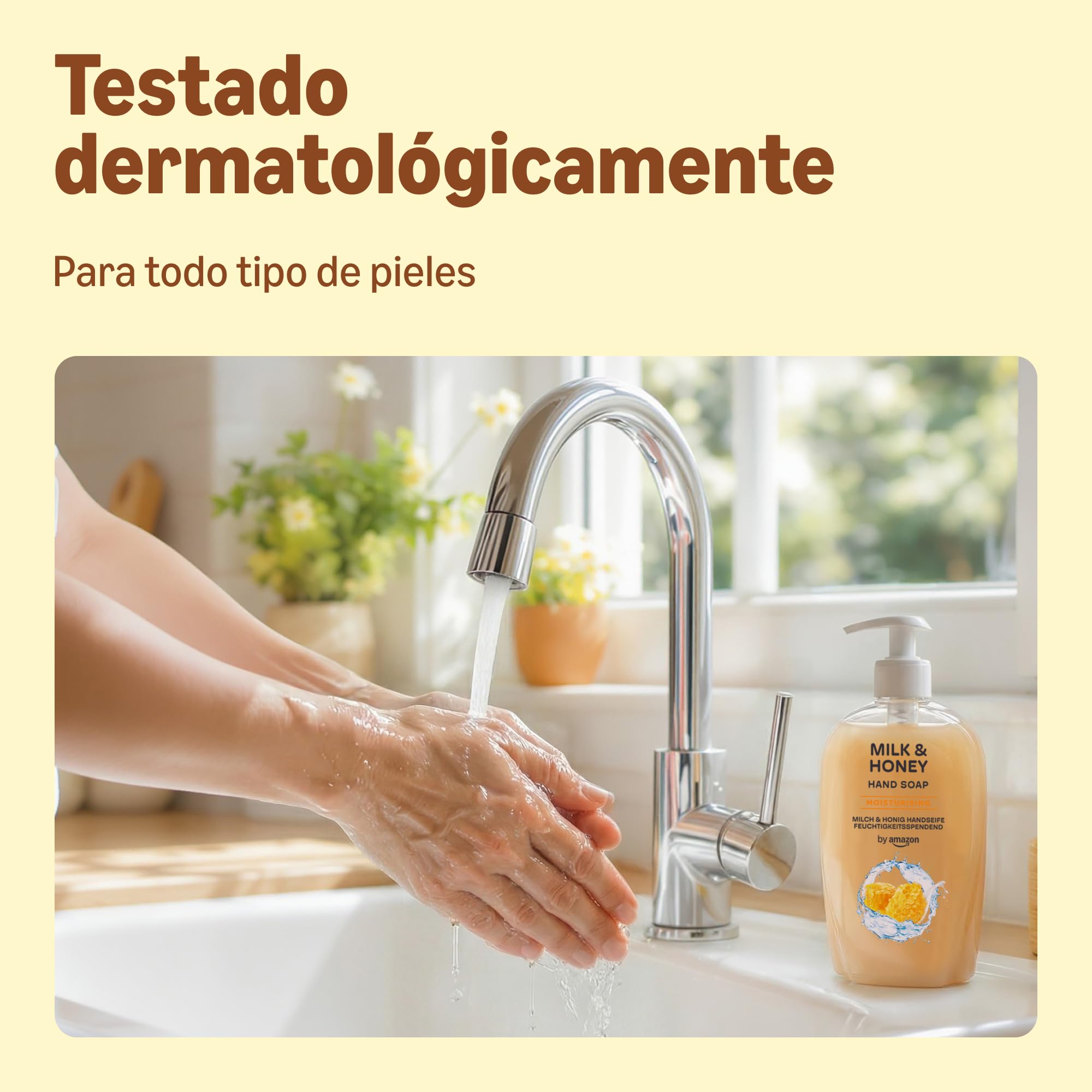 by Amazon Jabón de manos con miel y leche, 4 x 500 ml