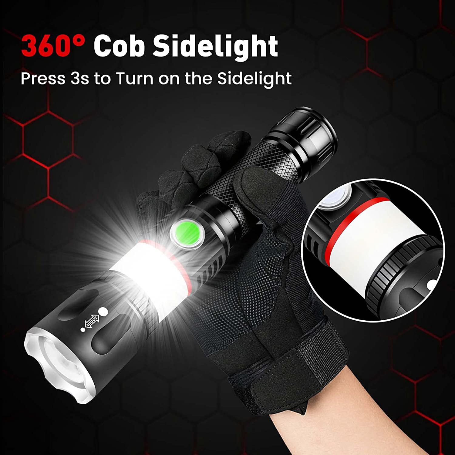 DOCOSS DS-T71 Rechargeable Torch Light High Power Flashlight LED Light with Lamp Camping Torch 2 in 1 - Black, Metal 1