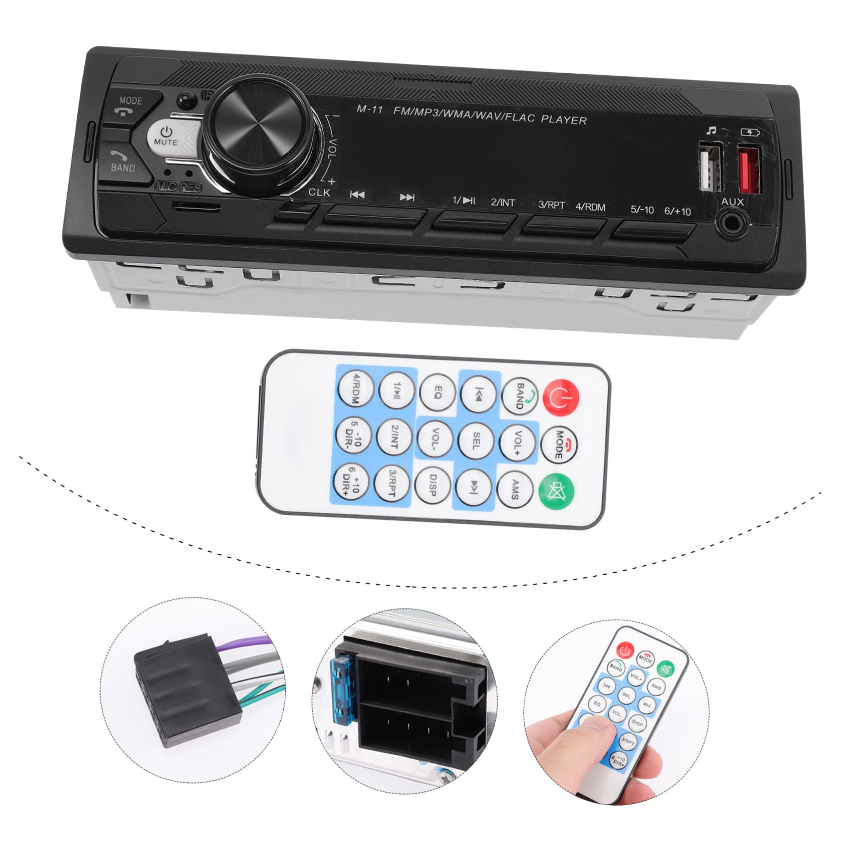 Reproductor de Mp3 para Coche 12 V con Conexión Inalámbrica y USB | Negro Abs, Versión 5.0, 2 Puertos USB 2.0 Frontales, Mando a Distancia Incluido