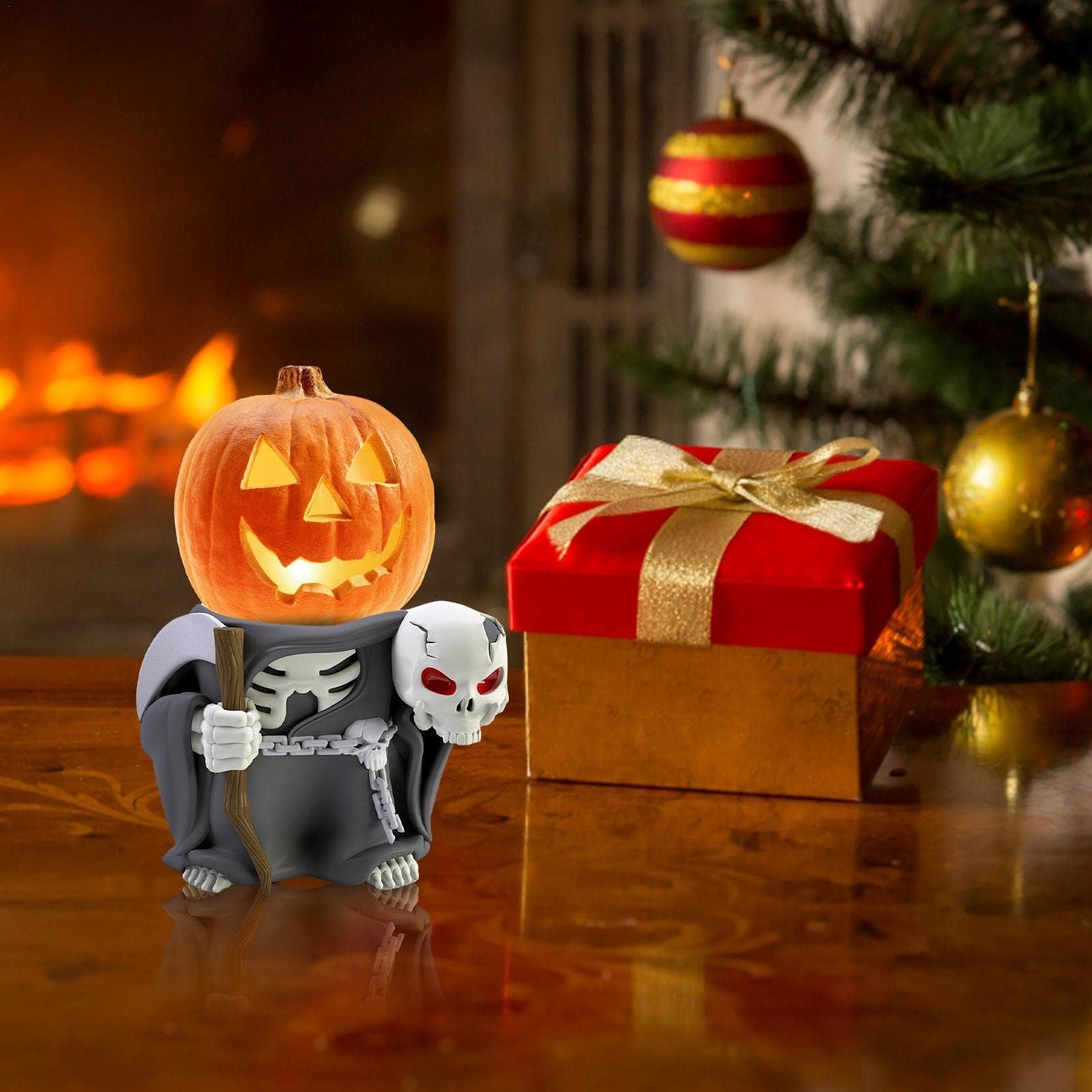 Czarujące dekoracje ogrodowe z bajki na Halloween z figurkami małych dyniowych rycerzy i ozdobami LED na choinkę