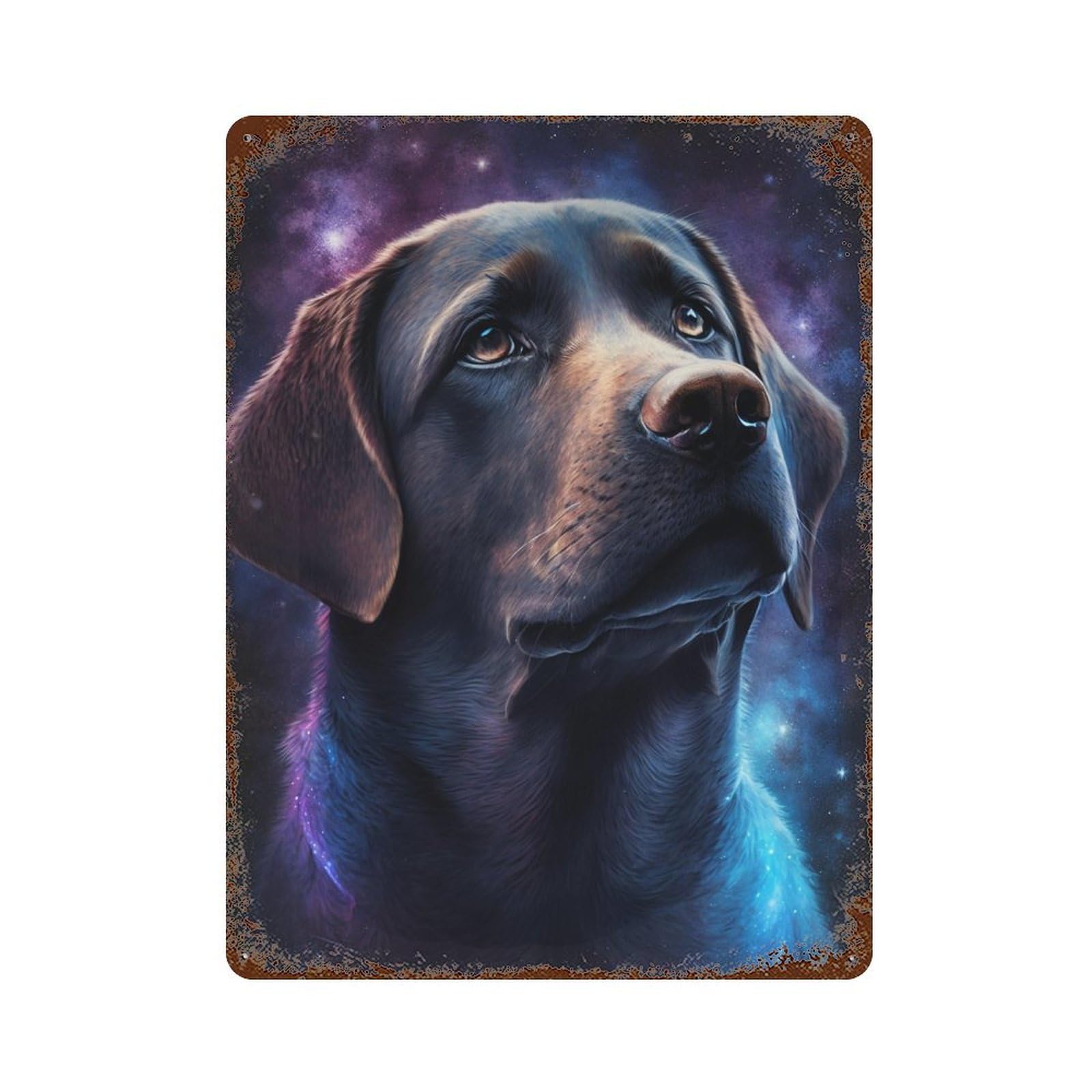 Galactic Labrador Portrait -3 Rust Effect Tin Sign 15.7"x11.8", Vintage Wall Decor for Pub, Kitchen And Man Cave Decor
