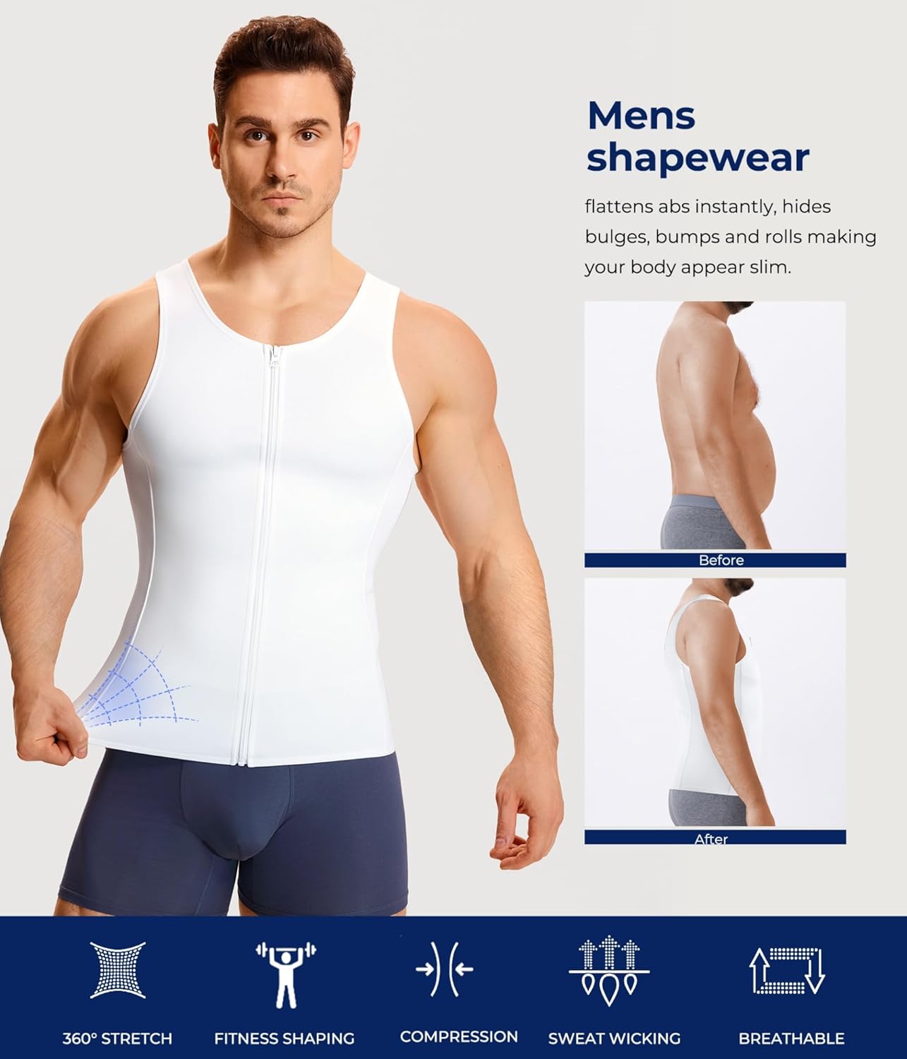 TAILONG Men Compression Shirt for Body Slimming Tank Top Shaper Tight Undershirt Tummy Control Girdle - Image 4