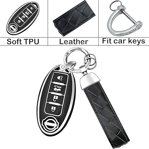 Miniatura 8 de Funda para llavero con llaverollavero, funda de TPU suave de 4 botones, compatible con llave de automóvil Versa Sentra, ect (blanco)
