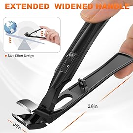 Toenail Clippers for Seniors Thick Toenails, Upgrade Angled Head Large Toe Nail Clippers for Men with Wide Jaw Opening, Sharp Heavy Duty Fingernail Clipper Cutter with Catcher Long Handle -Black