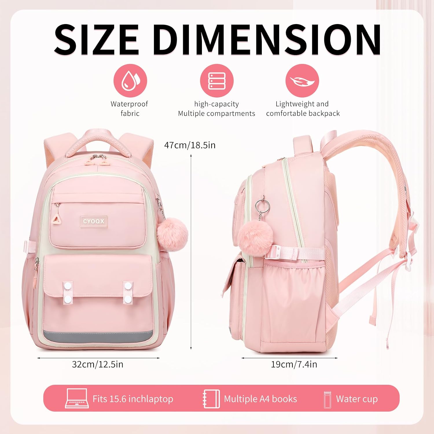 School Backpack for Girls Cute Backpack Elementary Middle School High School Teenage Girls Schoolbag