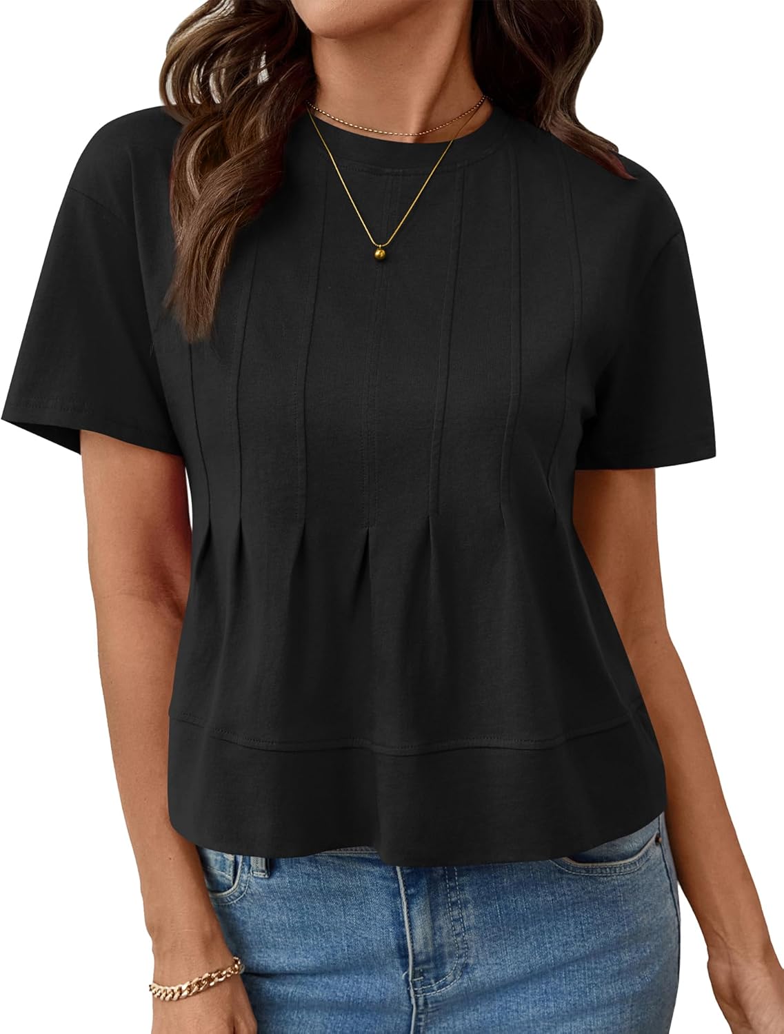 LOMON Spring Peplum Tops for Women Babydoll Pleated Short Sleeve Crop Swing Shirts Blouses Trendy Casual Clothing 2026 - Image 4