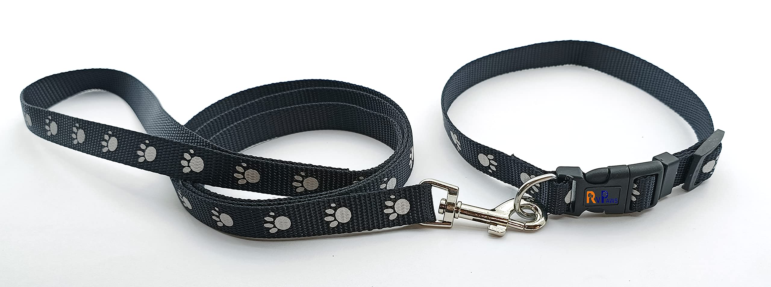 RvPaws Nylon Collar and Leash Paw Printed Collar Leash Set Ideal for All Breed Puppies and Small Breed Dogs (15 MM, Black Colour) (B0CFJQX3KL) Amazon Price History, Amazon Price Tracker