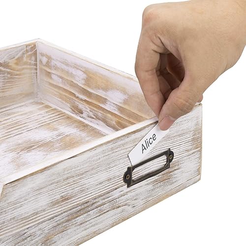 Miniatura 6 de MyGift Bandeja de escritorio blanca rústica, soporte de bandeja de entrada de madera blanqueada, caja organizadora de carpetas de papel de