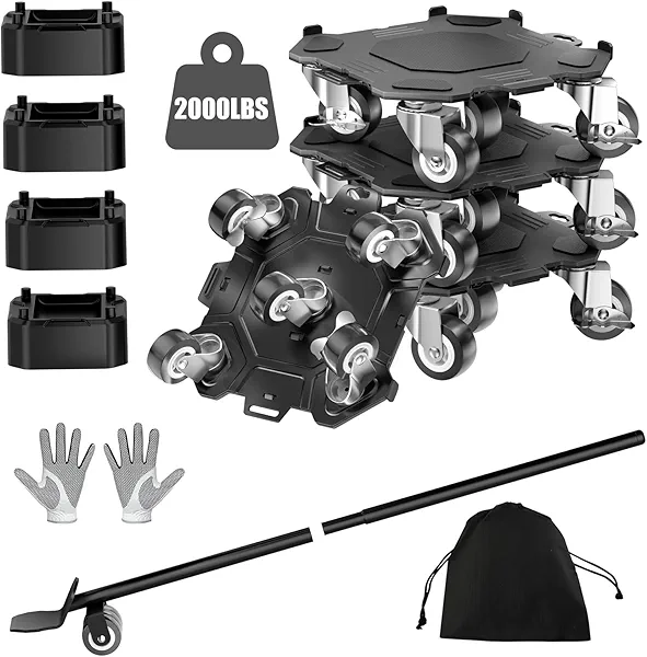 Upgraded Furniture Dolly Movers 5 Wheel Heavy Duty 3000LBS Capacity Carbon Steel Panel 360° Rotating Casters Furniture Slider for Sofa Refrigerator Piano (Black, 6in)