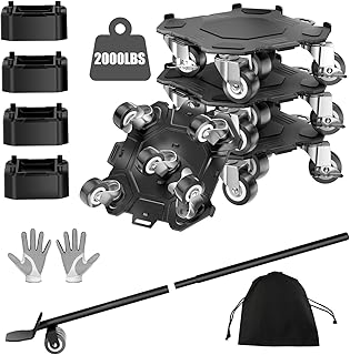 Upgraded Furniture Dolly Movers 5 Wheel Heavy Duty 3000LBS Capacity Carbon Steel Panel 360° Rotating Casters Furniture Slider for Sofa Refrigerator Piano (Black, 6in)