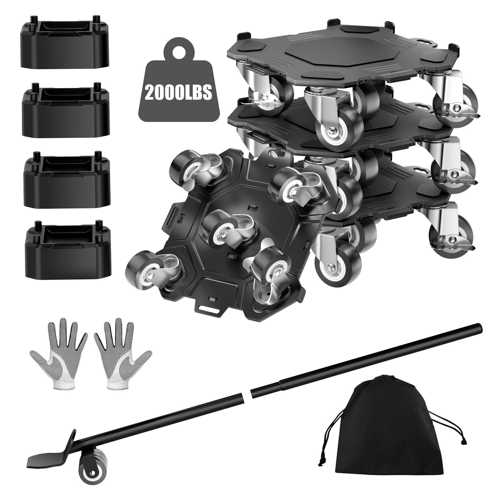 Nfbcxutkw Black 2000Lbs Heavy Duty Furniture Dolly & Movers Set (, 6In)