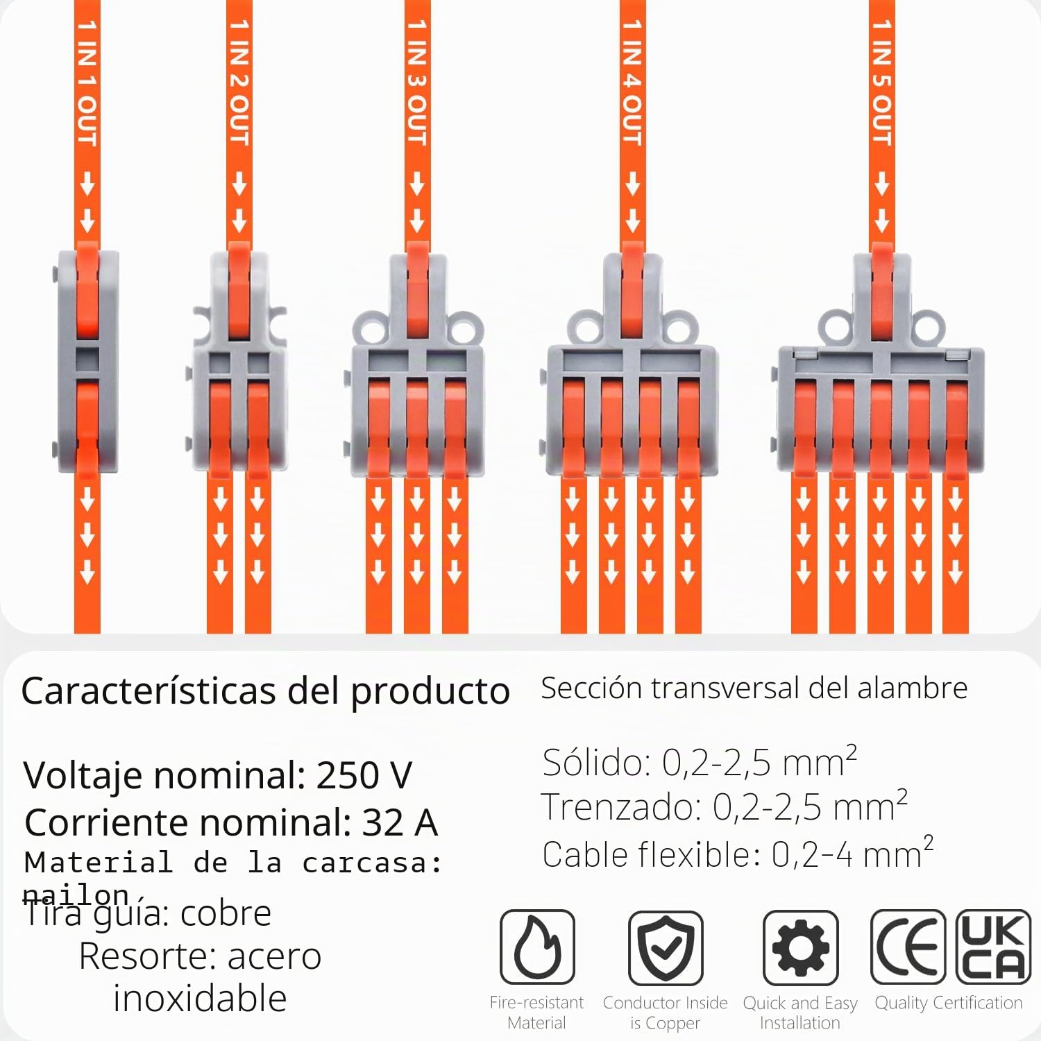 62 piezas Conectores Eléctricos, Kit de Conector de Conexión Rápida de Empalme Compacto, Pueden Combinar Terminales Libremente, Adecuado para 0,2-4mm² cables
