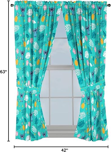 Miniatura 8 de Jay Franco Disney Lilo & Stitch Aloha Stitch - Cortinas de 63 pulgadas, hermosa decoración de habitación y fácil de instalar, ropa de cama, cortinas