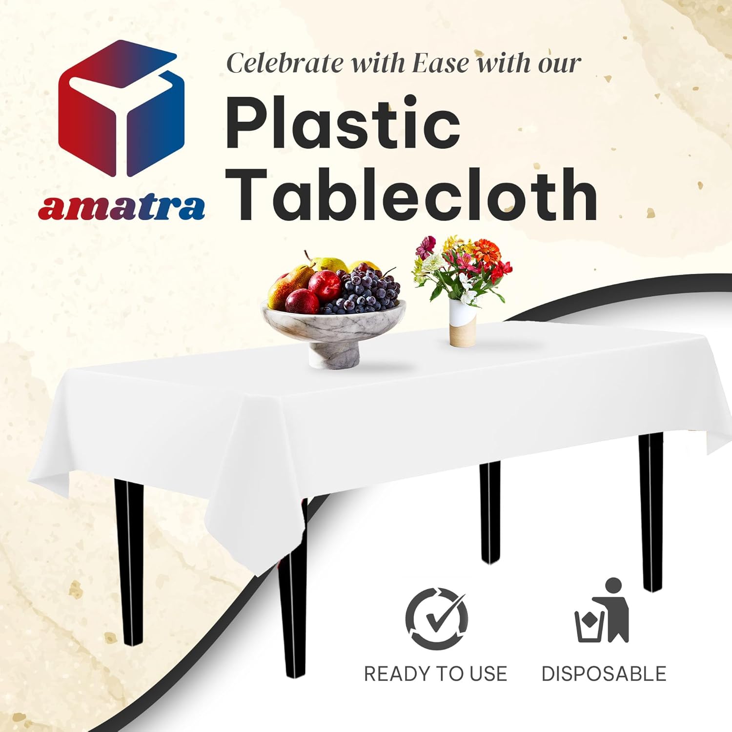 All-Purpose Plastic Table Cover Roll with Self-Cutter, Alternative to Regular Tablecloth, Disposable Table Cover, Plastic Table Cloth, 54 inches x 120 feet (40 Yards), White