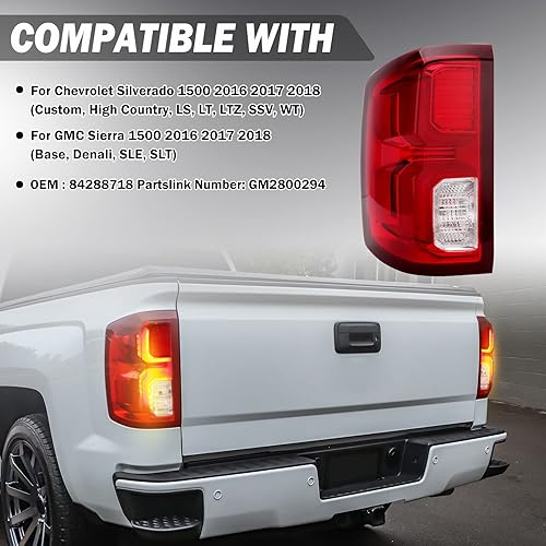 Miniatura 2 de Conjunto de luz trasera compatible con Chevy Silverado 1500 2016 2017 2018 lámpara trasera LED 84288718 lado izquierdo del conductor solo compatible