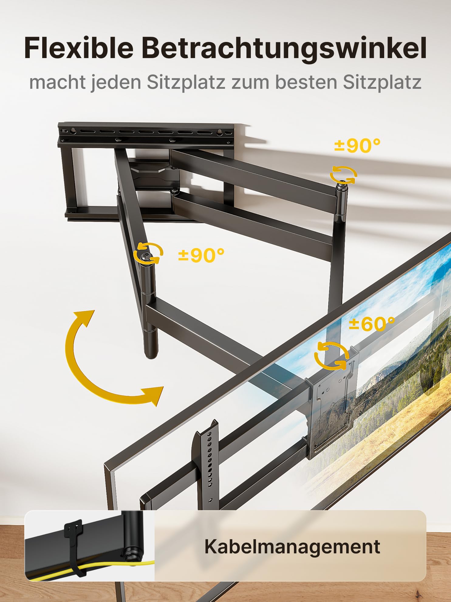 monTEK TV muurbeugel met lange mouwen voor de meeste 43-90 inch, 1080 mm lange verlenging, draaibaar en kantelbaar, volledig beweegbare tv-muurbeugel, Max VESA 800 x 400 mm, tot 60 kg, 16 inch bouten