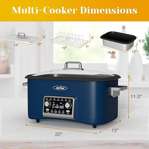 Miniatura 3 de Sunvivi Horno asador de olla de cocción lenta de 8 cuartos de galón, calentador de alimentos multicocina programable 12 en 1 con temporizador