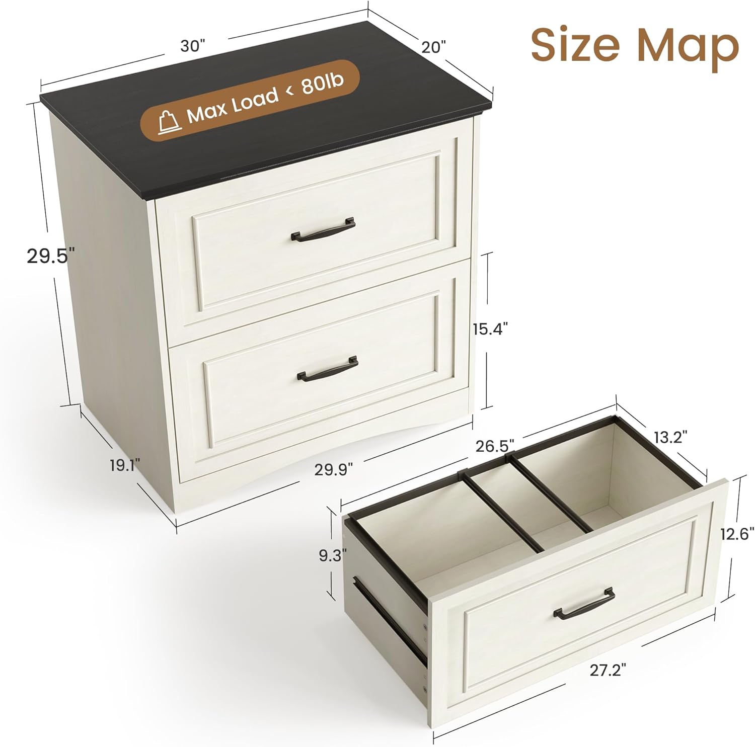 FEZIBO Farmhouse File Cabinet, 30" Lateral Filing Cabinet with 2 Drawers and Hanging Rods, Storage Wood Cabinet for Home Office, Living Room, Bedroom, Pure White