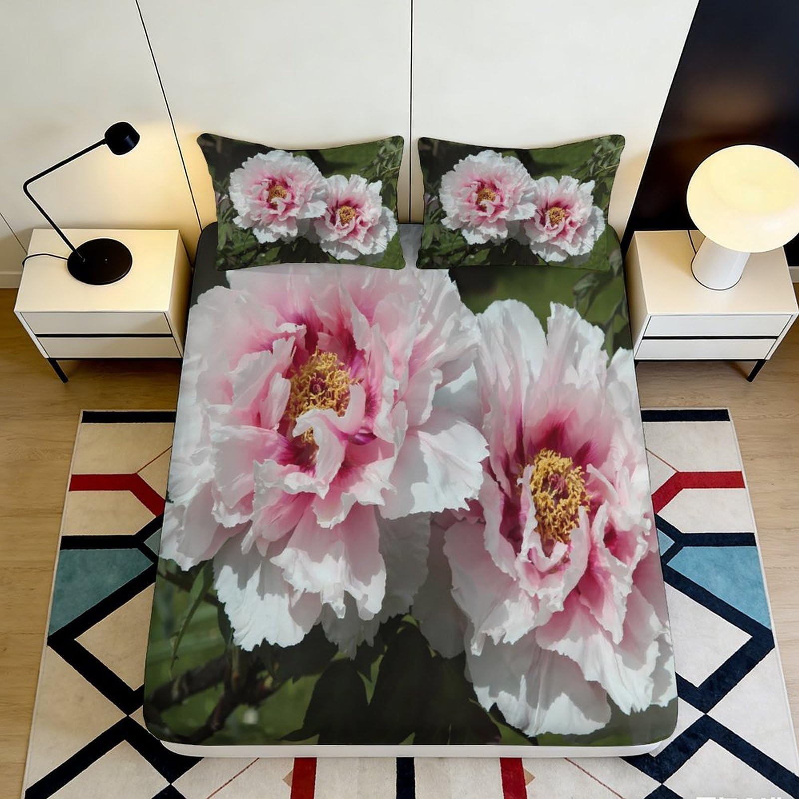 Pnayamiorkfel Style-3 3D Printed Pink Peony Blossom Fitted Sheet Microfiber Bedroom Decor Floral Bed Cover For Adults Teens Guest Room 90X200x25cm