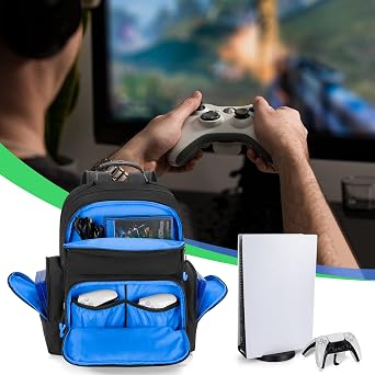 PGmoon Console Backpack Compatible with Playstation 5/PS5 Slim/PS5 Pro | Travel Carrying Case Bag with Protective Liner, Fits 15.6 Laptop, Controllers and Most Gaming Accessories (Patent Design)