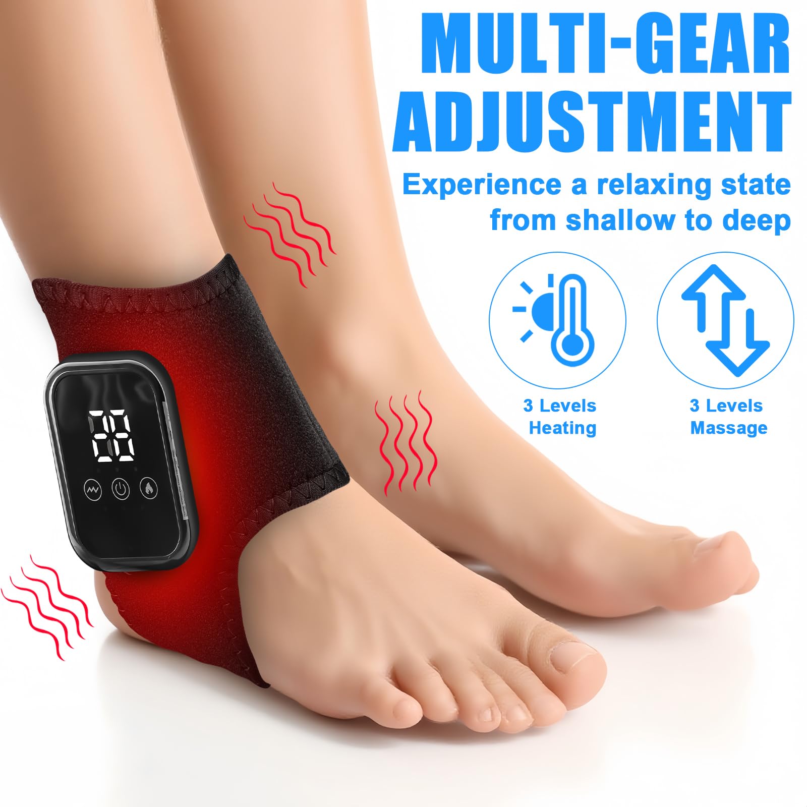 Massaggiatore per piedi 3 in 1, 3 livelli di intensità, 3 livelli di regolazione intelligente della temperatura, massaggiatore senza fili, scaldapiedi con massaggiatore per caviglia/tallone/suola/arco